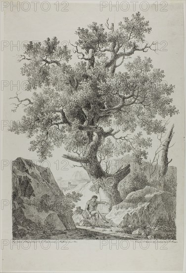 Artist in a Rocky Landscape, 1816, Pierre-Antoine Mongin (French, 1761-1827), printed by Gottfried Engelmann (French, 1788-1839), France, Lithograph in black on ivory wove paper, 440 × 321 mm (image), 519 × 354 mm (sheet)