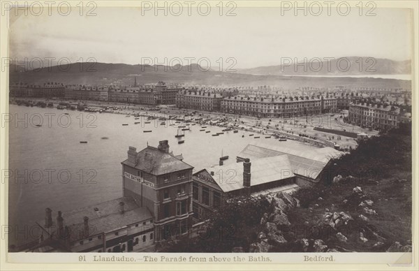 Llandudno-The Parade from above the Baths, 1860/94, Francis Bedford, English, 1816–1894, England, Albumen print, 12.1 × 19.9 cm (image), 12.6 × 19.9 cm (paper)