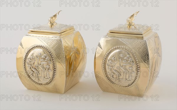 Pair of Tea Caddies, 1878/79, William Barnard, English, active 1767-1818, London, England, London, Silver gilt, 11.4 x 8.3 x 8.9 cm (4 1/2 x 3 1/4 x 3 1/2 in.)