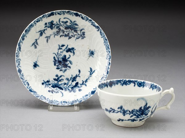 Teacup and Saucer, c. 1760, Worcester Porcelain Factory, Worcester, England, founded 1751, Worcester, Soft-paste porcelain, underglaze blue decoration, Teacup: 4.5 x 7.3 cm (1 3/4 x 2 7/8 in.), Saucer: diam. 12.1 cm (4 3/4 in.)