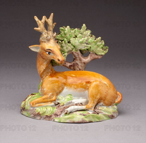 Stag, c. 1820, England, Staffordshire, Staffordshire, Lead-glazed earthenware, polychrome enamels, 16.2 x 16.5 cm (6 3/8 x 6 1/2 in.)