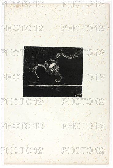Untitled, plate from Je regardais et je vis…, 1896, Jean de Caldain (French, 19th century), in homage to Odilon Redon (French, 1840-1916), printed/published by Auguste Clot (French, 1858-1936), France, Lithograph in black on light grey China paper laid down on white wove paper, 150 × 177 mm (image/chine), 481 × 314 mm (sheet)