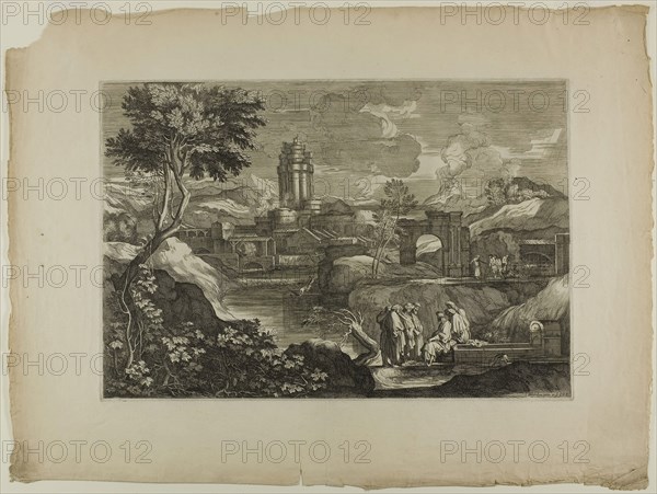 Joseph in Egypt, 1668–71, Sébastien Bourdon, French, 1616-1671, France, Etching on ivory laid paper, 295 × 435 mm (plate), 443 × 58 mm (sheet)