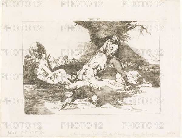 They Make Use of Them, plate 16 from The Disasters of War, 1810/12, published 1863, Francisco José de Goya y Lucientes, Spanish, 1746-1828, Spain, Etching, lavis, drypoint, burin, and burnishing on ivory laid paper, 131 x 192 mm (image), 159 x 230 mm (plate), 193 x 250 mm (sheet)