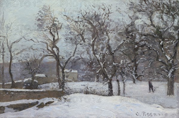 Snow at Louveciennes, c. 1870, Camille Pissarro, French, 1830-1903, France, Oil on panel, 32.3 × 47.5 cm (12 3/4 × 18 11/16 in.)