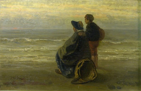 Mother and Child on a Seashore, c. 1890, Jozef Israëls, Dutch, 1824-1911, Holland, Oil on panel, 19 x 29 1/8 in. (48.4 x 74 cm)