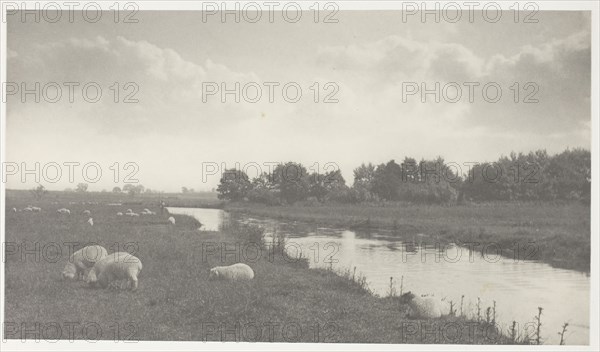 On the River Bure, 1886, Peter Henry Emerson, English, born Cuba, 1856–1936, England, Platinum print, frontispiece from the album "Life and Landscape on the Norfolk Broads" (1886), edition of 200, 13.3 × 23.5 cm (image/paper), 28.5 × 40.5 cm (album page)