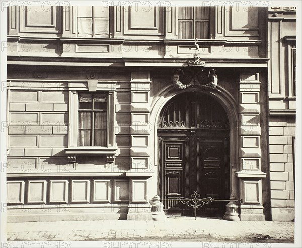 Berggasse No. 16, Portal am Palais des Grafen Georg Festetics de Tolna, 1860s, Austrian, 19th century, Austria, Albumen print, 26.7 × 32.6 cm (image/paper), 42.6 × 61.1 cm (album page)