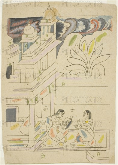 Dhanasri Ragini, 18th century, India, Rajasthan, Bundi, India, Black ink and touches of watercolor on buff paper, 20 x 14.1 cm (7 7/8 x 5 1/2 in.)