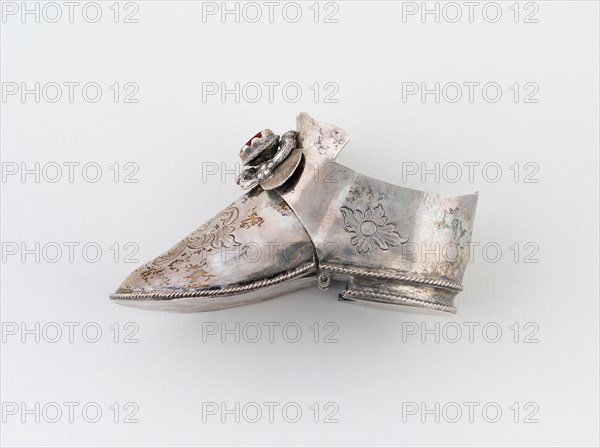 Good Luck Token in the Form of a Shoe, c. 1840, Netherlands, Netherlands, Silver and glass, H. 7.6 cm (3 in.)