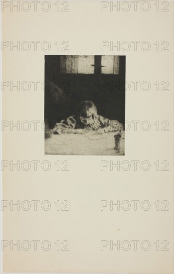 The Little Student, 1890, Julian Alden Weir, American, 1852-1919, United States, Drypoint on ivory wove paper mounted on cream wove paper, 103 x 83 mm (image/plate), 281 x 178 (sheet)