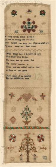 Needlecase Sampler, late 18th century, England, Linen, plain weave, embroidered in silk (from old card)