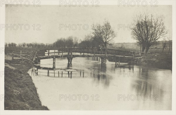 Footbridge Near Chestnut, 1880s, Peter Henry Emerson, English, born Cuba, 1856–1936, England, Photogravure, plate XXIII from the album "The Compleat Angler or the Contemplative Man's Recreation, Volume II" (1888), edition 109/250, 12.8 × 20.2 cm (image), 15.2 × 22.3 cm (paper), 24.7 × 31.9 cm (album page)