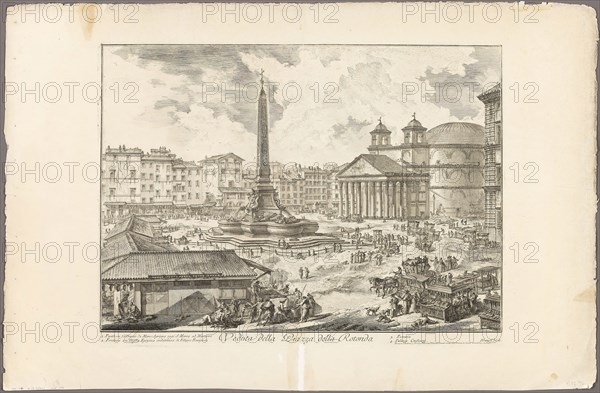 View of the Piazza della Rotonda, from Views of Rome, 1750/59, Giovanni Battista Piranesi, Italian, 1720-1778, Italy, Etching on heavy ivory laid paper, 392 x 548 mm (image), 412 x 552 mm (plate), 529 x 808 mm (sheet)