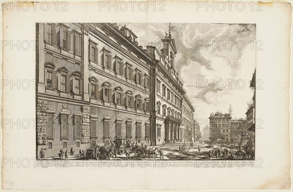 View of the Palazzo di Montecitorio, from Views of Rome, 1750/59, Giovanni Battista Piranesi, Italian, 1720-1778, Italy, Etching on heavy ivory laid paper, 379 x 610 mm (image), 404 x 616 mm (plate), 520 x 798 mm (sheet)