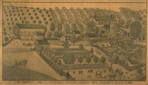 The Property of John P. and Catharina Schuring, Franklin Town, Allegheny County, Pennsylvania, 1883, Ferdinand A. Brader, American, fl. 1883-1893, United States, Graphite on paper, 780 x 1345 mm