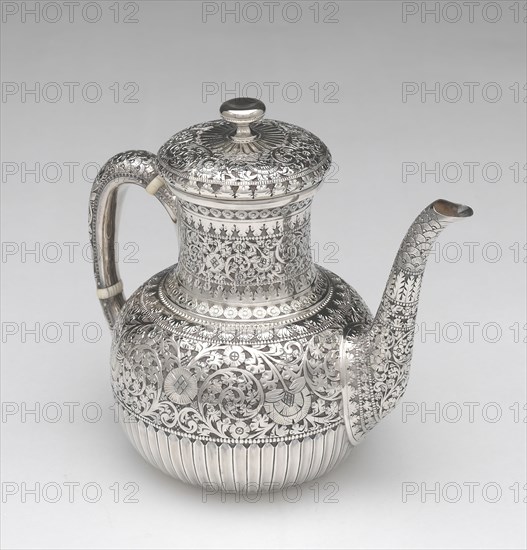 Teapot, 1875/90, Whiting Manufacturing Co., American, 1866–1926, New York, Newark, Silver and ivory, 19.1 × 12.7 × 20.3 cm (71/2 × 5 1/4 × 8 in.), 705.3 g