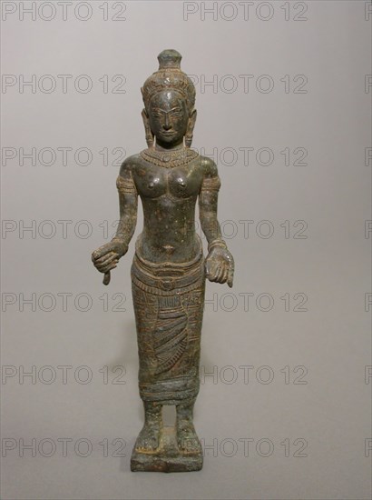 Prajnaparamita, Goddess of Wisdom, Angkor period, late 12th/early 13th century, Cambodia, Cambodia, Bronze, 19.4 × 6.3 × 4.2 cm (7 5/8 × 2 1/2 × 1 5/8 in.)