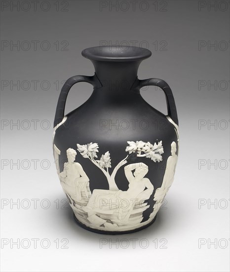 Portland Vase, 1790/96, Wedgwood Manufactory, England, founded 1759, Etruria, Staffordshire, England, Burslem, Stoneware (jasperware), 25.4 × 18.7 cm (10 × 7 3/8 in.)