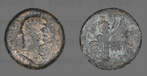 Coin Portraying Emperor Hadrian, AD 133/34, Roman, minted in Alexandria, Egypt, Khorasan, Bronze, Diam. 3.3 cm, 23.17 g