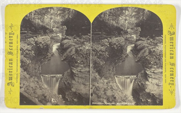 Entrance Cascade, Watkins Glen, 1860/68, William Purviance, American, active mid-19th century, United States, Albumen print, stereo, 10.1 x 7.3 cm (each image), 10.7 x 17.7 cm (card)
