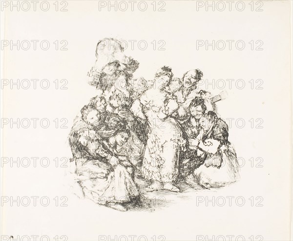The Andalusian dance, 1825/26, Formerly attributed to Francisco José de Goya y Lucientes, Spanish, 1746-1828, Spain, Lithographic crayon on ivory laid paper, 180 x 180 mm (image), 245 x 290 mm (sheet)