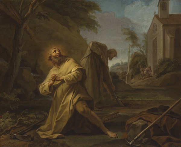 Saint Hymer in Solitude, c. 1735, Jean Restout, after, French, 1692-1768, France, Oil on canvas, 23 3/8 × 29 13/16 in. (59.4 × 75.1 cm)