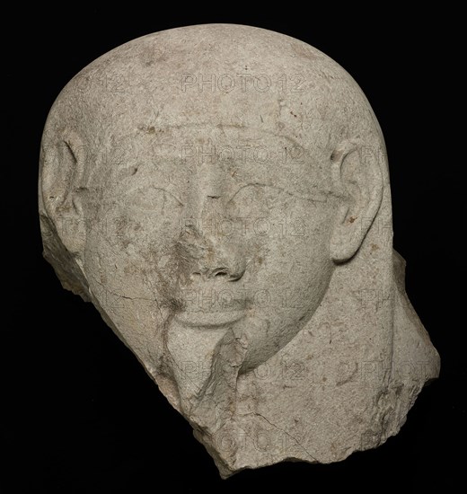 Head from an Anthropoid Sarcophagus, Late Period/early Ptolemaic (664–220 BC), Egyptian, Egypt, Limestone, 53.3 × 40.6 × 30.5 cm (21 × 16 × 12 in.) (appro×.)
