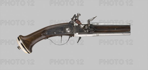 Double-Barrel Revolving Flintlock Pocket Pistol, c. 1650/60, Lock signed Henri Suber, French, Marseilles 17th century, France, Steel, wood, and ivory, L. 27.3 cm (10 3/4 in.)