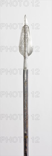 Spear for the Bodyguard of Emperor Ferdinand I, 1558, Austrian, Austrian, Steel, iron, and wood, Blade L. 34.3 cm (13 1/2 in.)