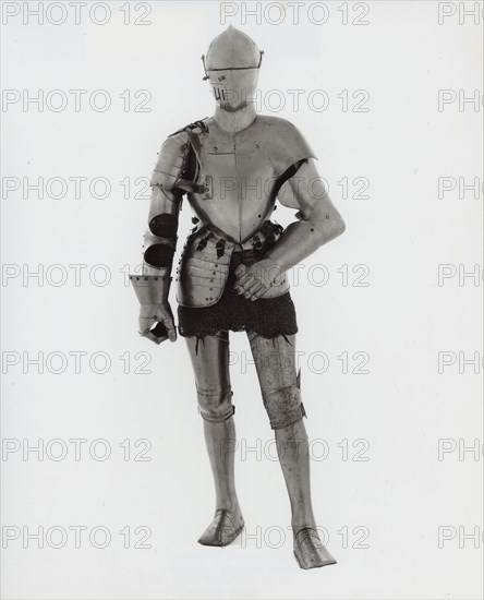 Elements of an Armor for the Joust in the Italian Fashion, c. 1570, South German, Augsburg, Germany, Steel, brass, and leather
