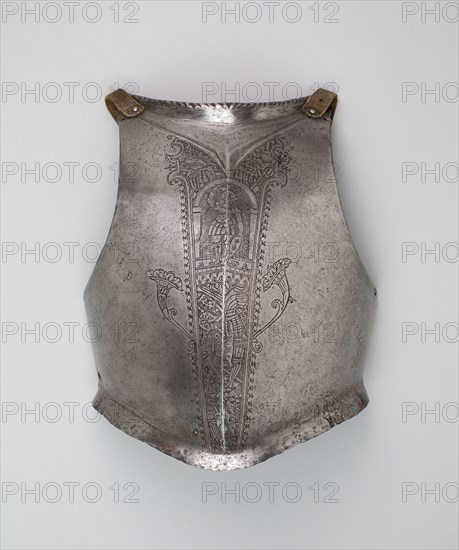 Breastplate, c. 1560/70, Northern Italian, Italy, northern, Steel, etched, Wt. 5 lb. 9 oz.