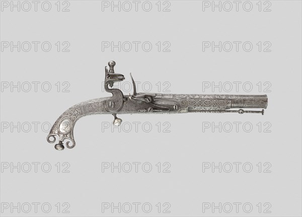 Flintlock Belt Pistol, 1775, Scottish, Leigh, Thomas Murdoch, active 1775-1790, Scotland, Steel, silver, and horn, L. 32.4 cm (12 3/4 in.)
