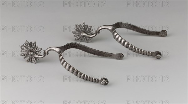 Pair of Spurs, first half of 17th century, German, Germany, Iron, L. 20.3 cm (8 in.), W. 11.4 cm (4 1/2 in.)