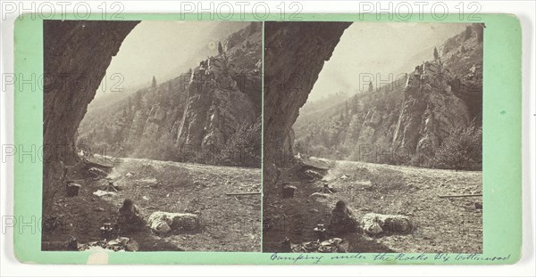 Camping Under the Rocks, Big Cottonwood, 1859/62, Charles Roscoe Savage, American, born England, 1832–1909, United States, Albumen print, stereo, 8 x 7.6 cm (each image), 8.7 x 17.6 cm (card)