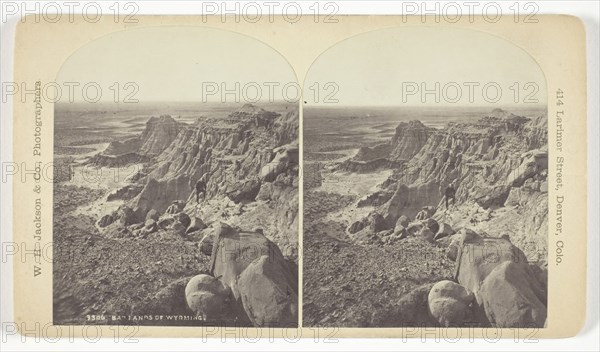 Badlands of Wyoming, 1879/92, William Henry Jackson, American, 1843–1942, United States, Albumen print, stereo, 9.4 x 7.5 cm (each image), 10 x 17.7 cm (card)