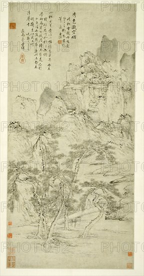Landscape: Beautiful Scenery Frozen in Mist, Qing dynasty (1644–1911), 18th century, Li Shizhuo, Chinese, 1690-1770, China, Hanging scroll, ink on paper, 34 1/2 × 16 1/8 in.