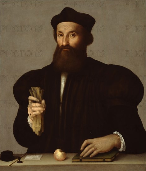 Portrait of a Gentleman, 1530/50, Veneto-Lombardian School, Italian, 16th century, Raphael (Attributed to), Italian, 1483-1520, Italy, Oil on panel, 76 x 66 cm (29 7/8 x 26 in.), painted surface: 73 x 64 cm (28 3/4 x 25 1/4 in.)