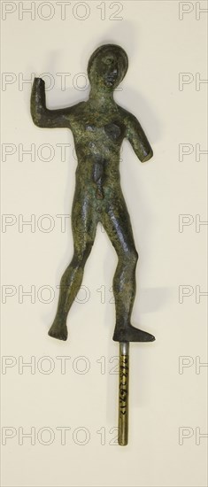 Statuette of Herakles, 4th/3rd century BC, Etruscan, Etruria, Bronze, 9 × 4 × 1.5 cm (3 1/2 × 1 1/2 × 1/2 in.)