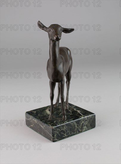 Deer, late 17th century, Italian, Padua, Italian, Bronze, 14 x 11.4 x 3.2 cm (5 1/2 x 4 1/2 x 1 1/4 in.)
