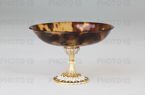 Tazza, c. 1850, Charles Duron, (Probably), French, France, Tortoise shell and enameled gold, Diam. 5.4 cm (2 1/8 in.), 4.4 × 9.7 cm (1 3/4 × 3 3/16 in.), 6 × 9.3 × 7.7 cm (2 3/8 × 3 11/16 × 3 1/16 in.)