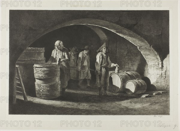 The Great Barrel-Makers, 1790, Jean Jacques de Boissieu, French, 1736-1810, France, Etching, roulette and drypoint on ivory laid paper, 260 × 397 mm (plate), 284 × 414 mm (sheet)