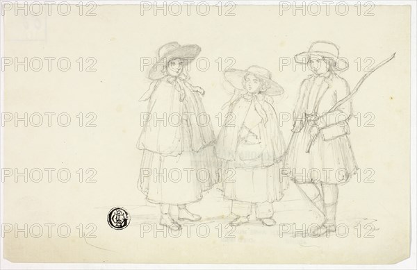 Three Little Girls, n.d., Elizabeth Murray, English, c. 1815-1882, England, Graphite on ivory laid paper, 114 mm × 180 mm