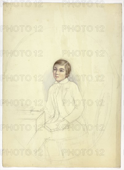 Study for Portrait of Boy with Book, n.d., Elizabeth Murray, English, c. 1815-1882, England, Watercolor over graphite on cream wove paper, 369 mm × 268 mm
