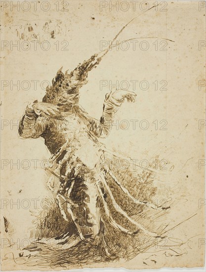 Shrimp-Man, n.d., Unknown Artist, French, 19th century, France, Pen and brown ink, with traces of graphite, on cream wove paper, 234 × 178 mm