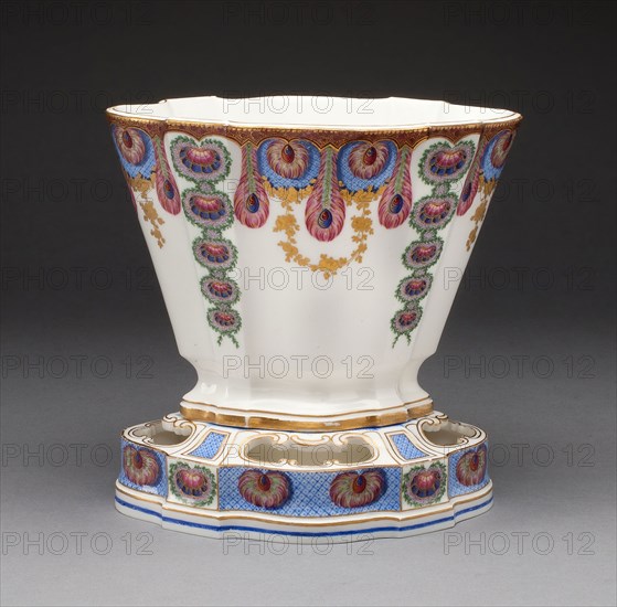 Vase, 1761, Sèvres Porcelain Manufactory, French, founded 1740, Painted by: Louis-Jean Thévenet, French, active 1741/45-1777, Sèvres, Soft-paste porcelain, polychrome enamels and gilding, 19 x 19.6 x 14.4 cm (7 1/2 x 7 11/16 x 5 11/16 in.)