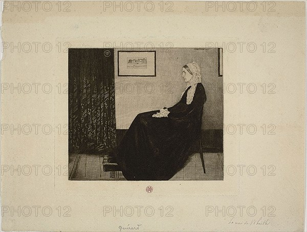 Whistler’s Mother, after Whistler, c. 1883, Henri Charles Guérard (French, 1846-1897), after James McNeill Whistler (American, 1834-1903), France, Etching in brown on cream laid paper, 142 × 167 mm (plate), 249 × 325 mm (sheet)