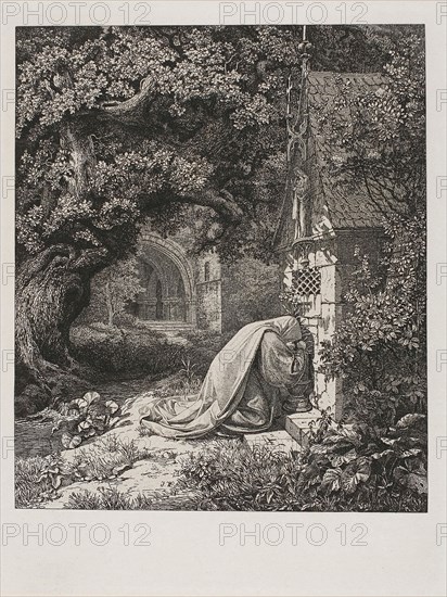 The Praying Nun, 1829, Johann Wilhelm Schirmer, German, 1807-1863, Germany, Etching on off-white chine and buff wove paper, 223 x 190 mm (image), 280 x 217 mm (plate), 667 x 546 mm (sheet)