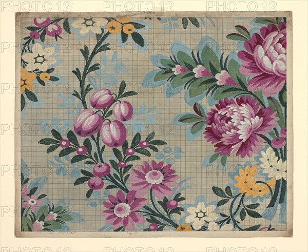 Mise-en-carte (Point-paper), 1760/90, France, Lyon, France, Ink and gouache on hand drawn graph paper, 45.45 × 55.6 cm (17 7/8 × 21 7/8 in.)