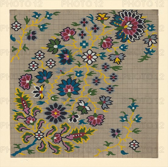 Mise-en-carte (Point-paper), 1760/90, France, Ink and gouache on hand drawn graph paper, 31.8 × 31.45 cm (12 1/2 × 12 3/8 in.)